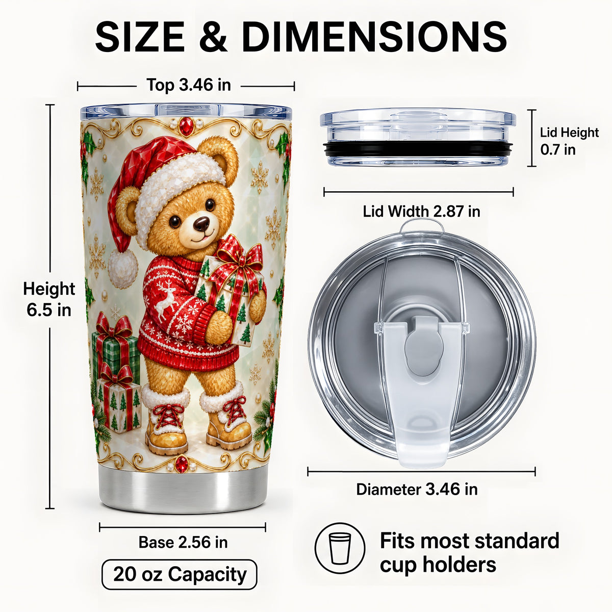 #pl[20oz|Steel] Christmas Teddy Bear Tumbler 20oz, Holiday Tumbler, Stainless Travel Cup