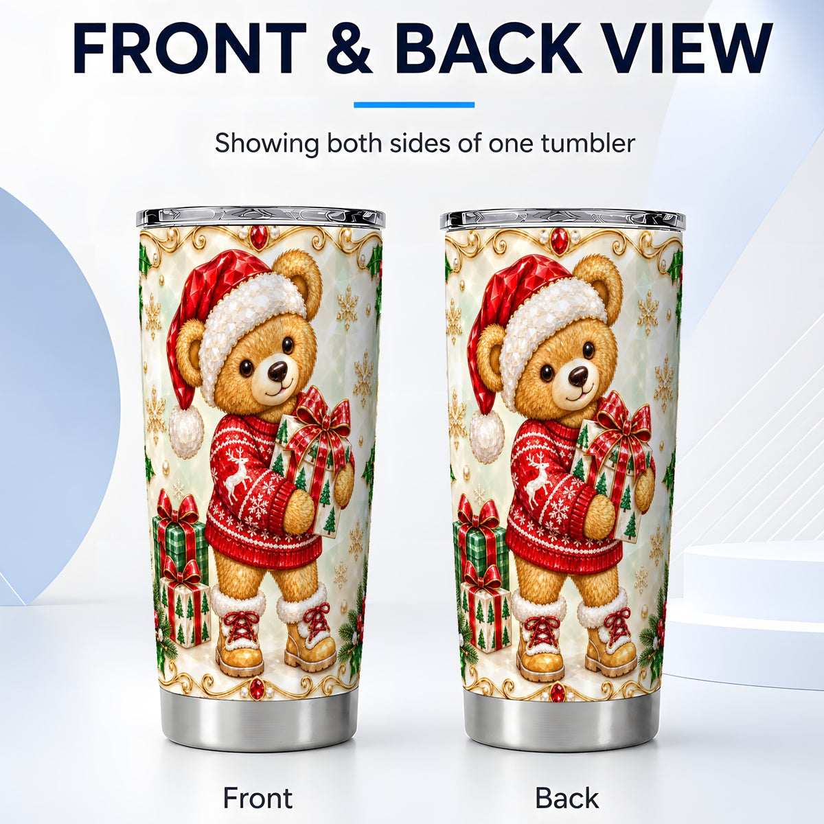 #pl[20oz|Steel] Christmas Teddy Bear Tumbler 20oz, Holiday Tumbler, Stainless Travel Cup