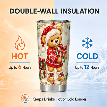 Christmas Teddy Bear Tumbler 20oz, Holiday Tumbler, Stainless Travel Cup