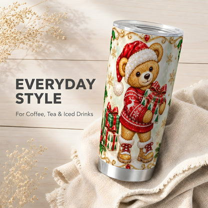Christmas Teddy Bear Tumbler 20oz, Holiday Tumbler, Stainless Travel Cup