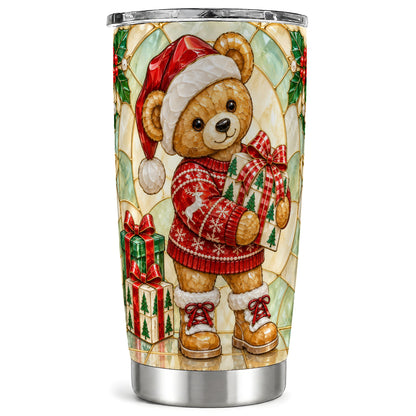 Christmas Teddy Bear Tumbler 20oz, Winter Tumbler, Stainless Travel Cup