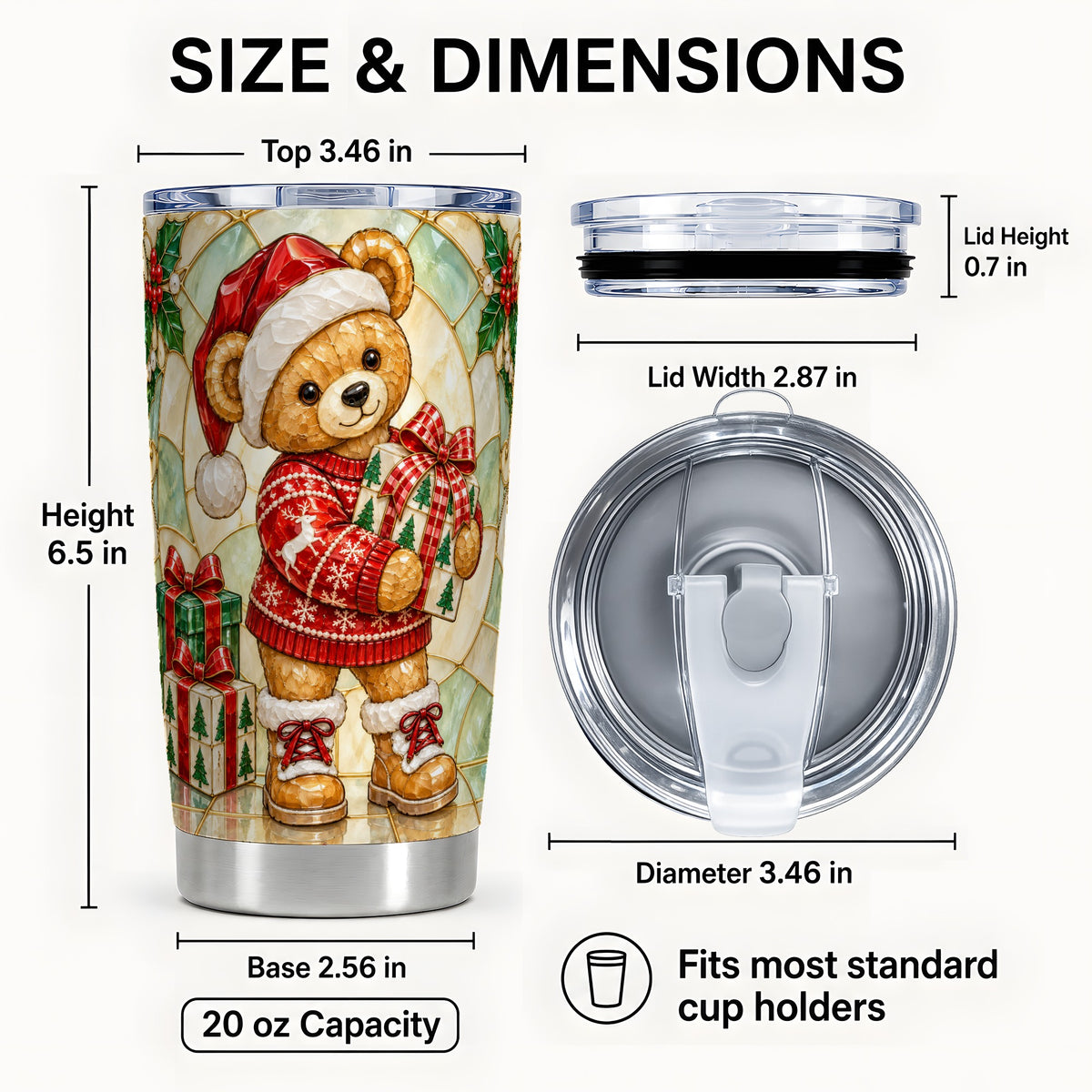 #pl[20oz|Steel] Christmas Teddy Bear Tumbler 20oz, Winter Tumbler, Stainless Travel Cup