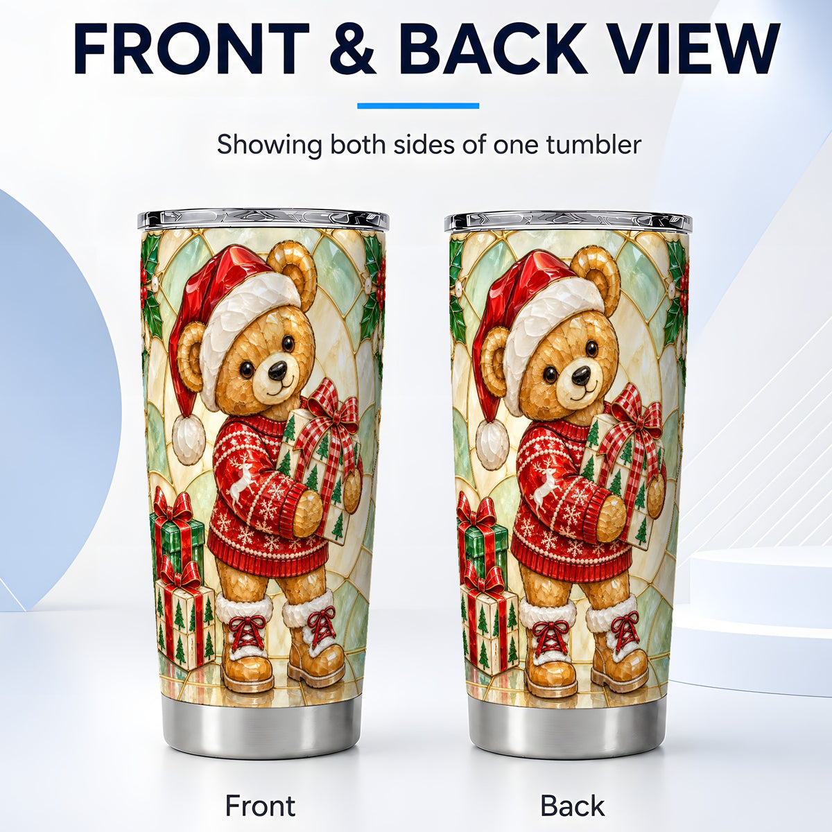 #pl[20oz|Steel] Christmas Teddy Bear Tumbler 20oz, Winter Tumbler, Stainless Travel Cup