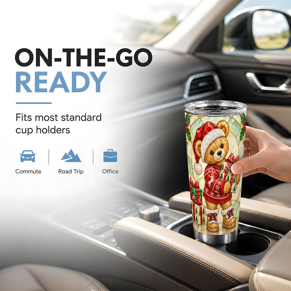 Christmas Teddy Bear Tumbler 20oz, Winter Tumbler, Stainless Travel Cup