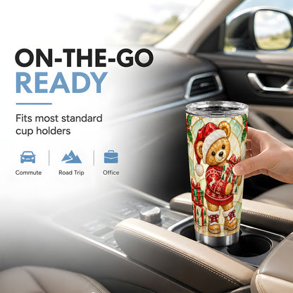 Christmas Teddy Bear Tumbler 20oz, Winter Tumbler, Stainless Travel Cup