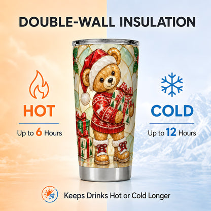 Christmas Teddy Bear Tumbler 20oz, Winter Tumbler, Stainless Travel Cup