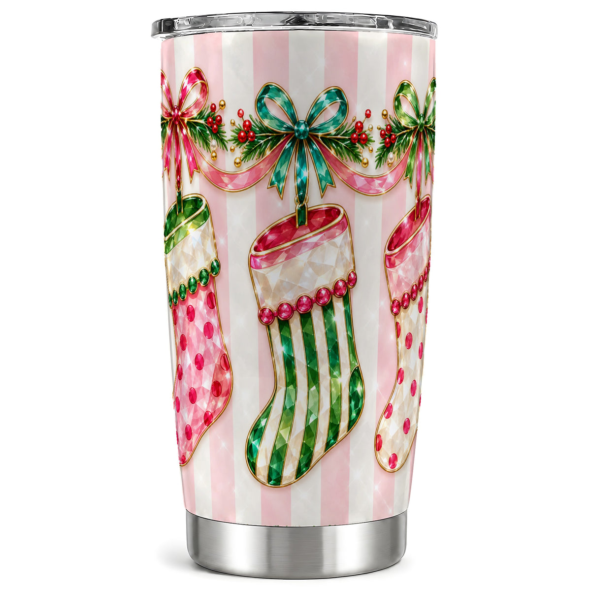 Jeweled Stocking Tumbler 20oz, Holiday Tumbler, Stainless Steel Travel Cup