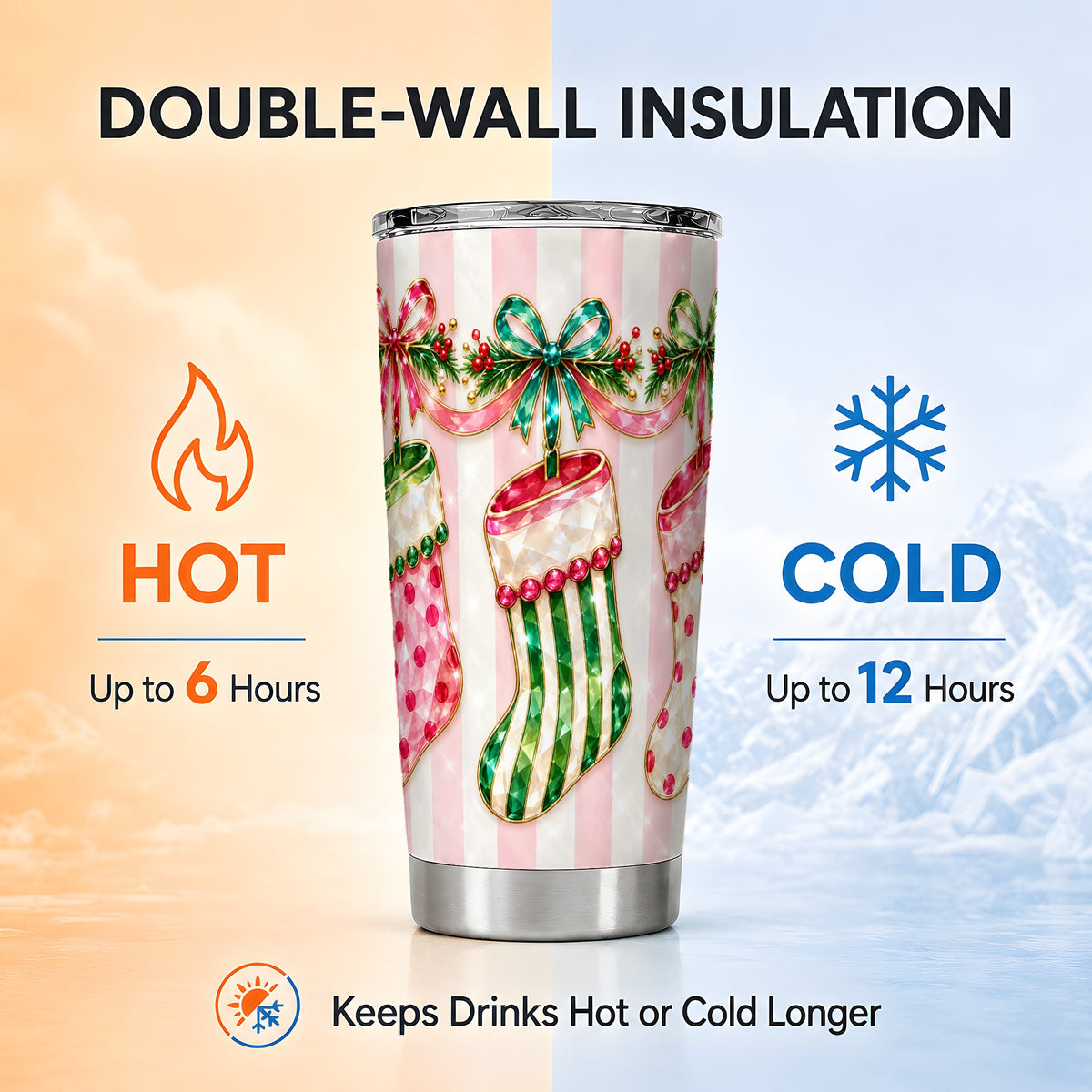 Jeweled Stocking Tumbler 20oz, Holiday Tumbler, Stainless Steel Travel Cup