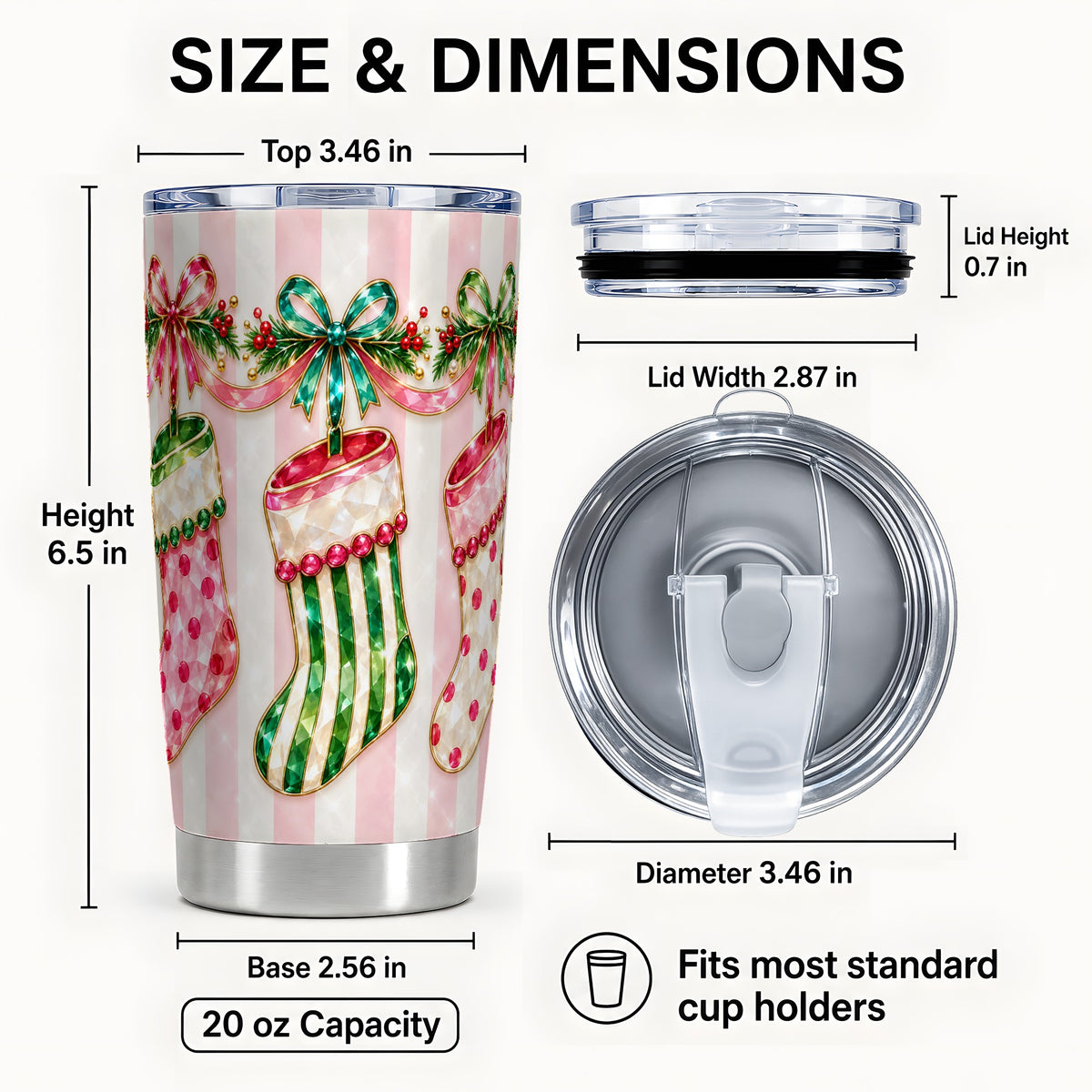 #pl[20oz|Steel] Jeweled Stocking Tumbler 20oz, Holiday Tumbler, Stainless Steel Travel Cup