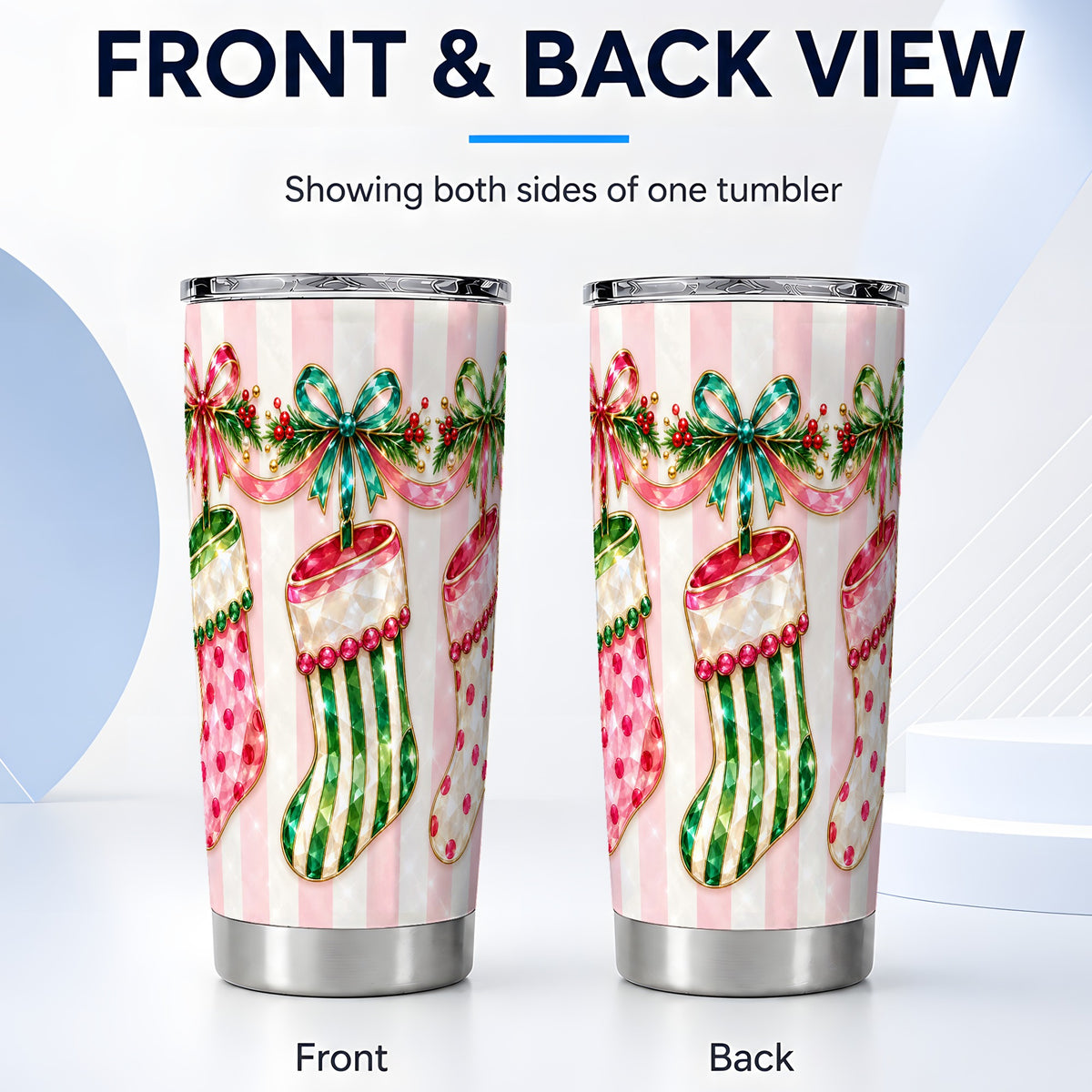 #pl[20oz|Steel] Jeweled Stocking Tumbler 20oz, Holiday Tumbler, Stainless Steel Travel Cup