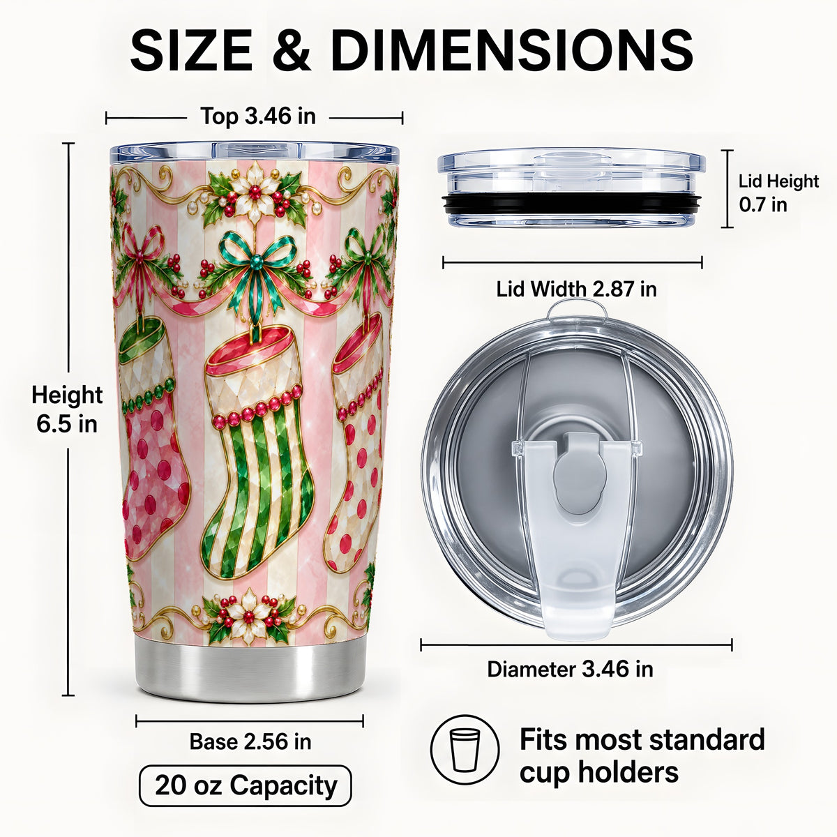 #pl[20oz|Steel] Ornate Stocking Tumbler 20oz, Holiday Tumbler, Stainless Steel Travel Cup