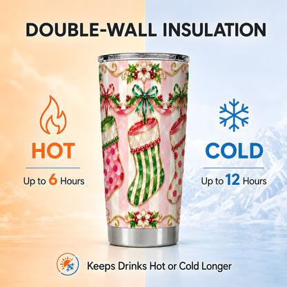 Ornate Stocking Tumbler 20oz, Holiday Tumbler, Stainless Steel Travel Cup