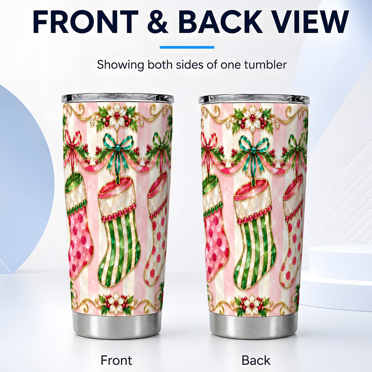 #pl[20oz|Steel] Ornate Stocking Tumbler 20oz, Holiday Tumbler, Stainless Steel Travel Cup