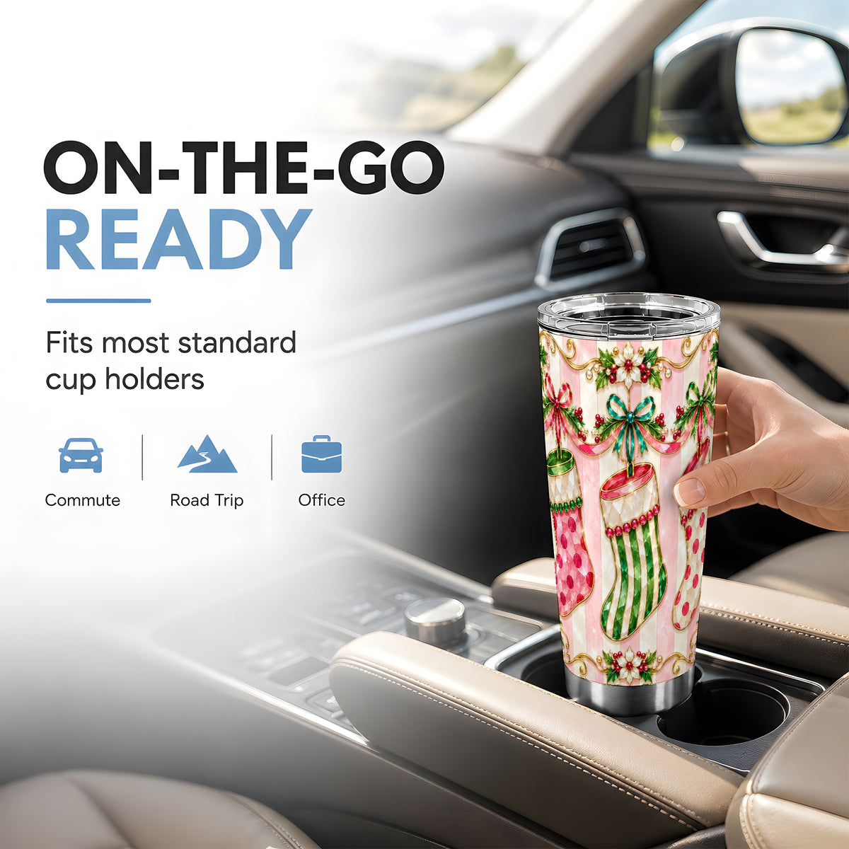 Ornate Stocking Tumbler 20oz, Holiday Tumbler, Stainless Steel Travel Cup