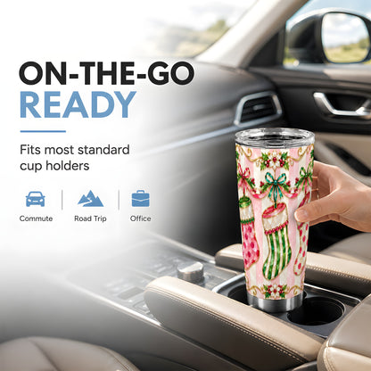 Ornate Stocking Tumbler 20oz, Holiday Tumbler, Stainless Steel Travel Cup