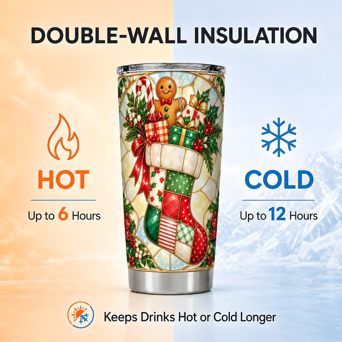Gingerbread Tumbler 20oz, Holiday Tumbler, Stainless Steel Travel Cup