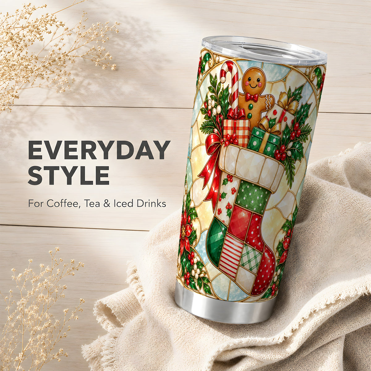 Gingerbread Tumbler 20oz, Holiday Tumbler, Stainless Steel Travel Cup