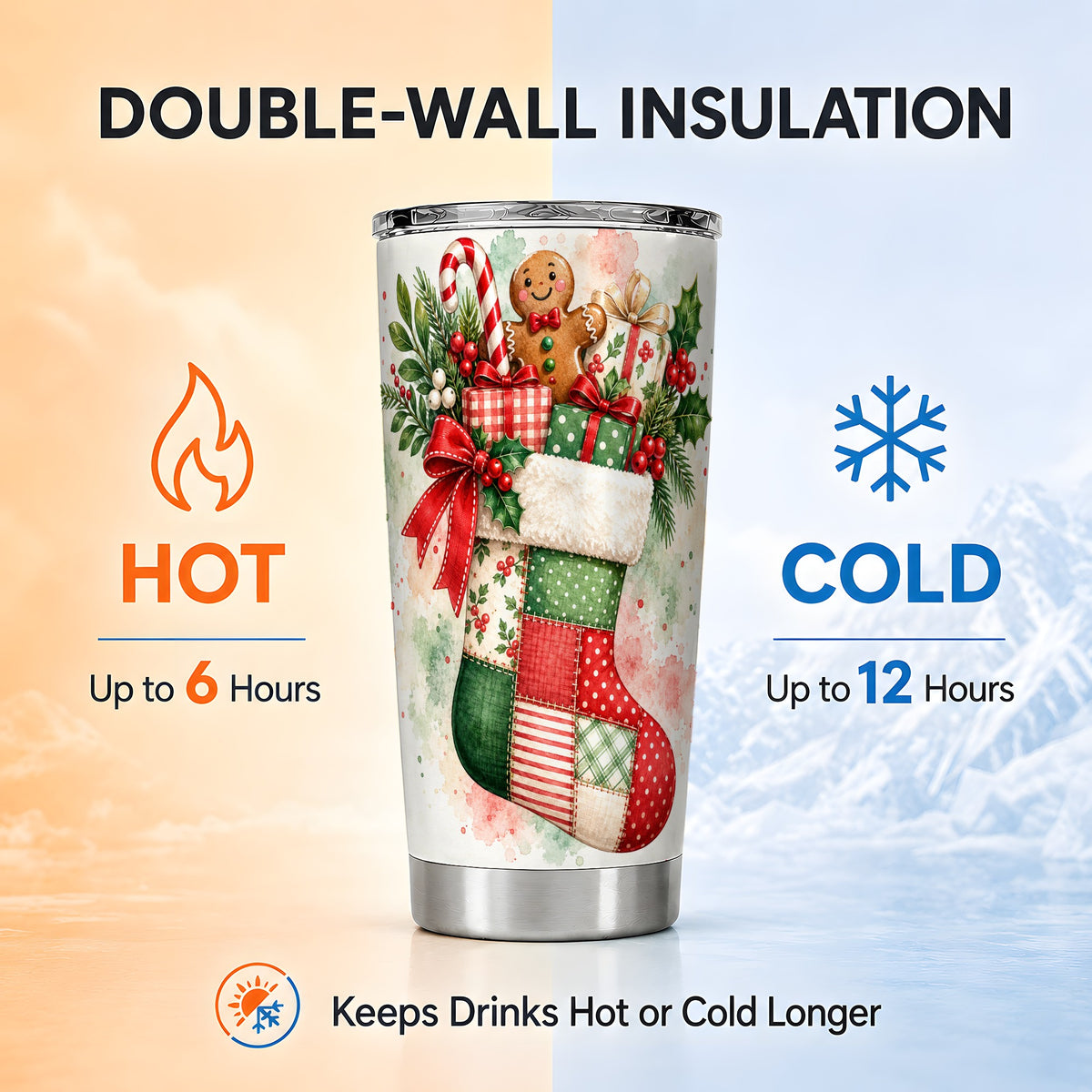 Watercolor Tumbler 20oz, Holiday Tumbler, Stainless Steel Travel Cup
