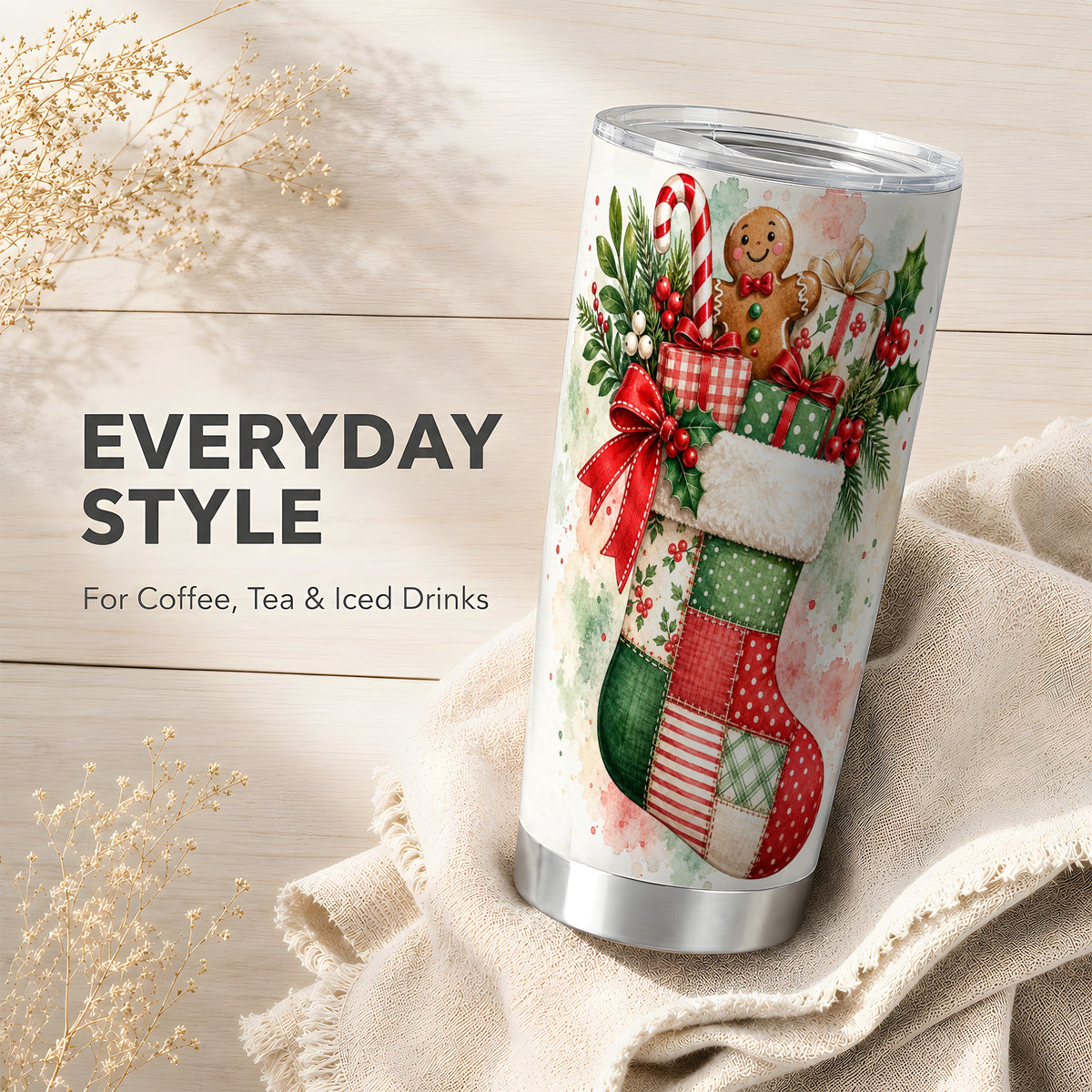 Watercolor Tumbler 20oz, Holiday Tumbler, Stainless Steel Travel Cup