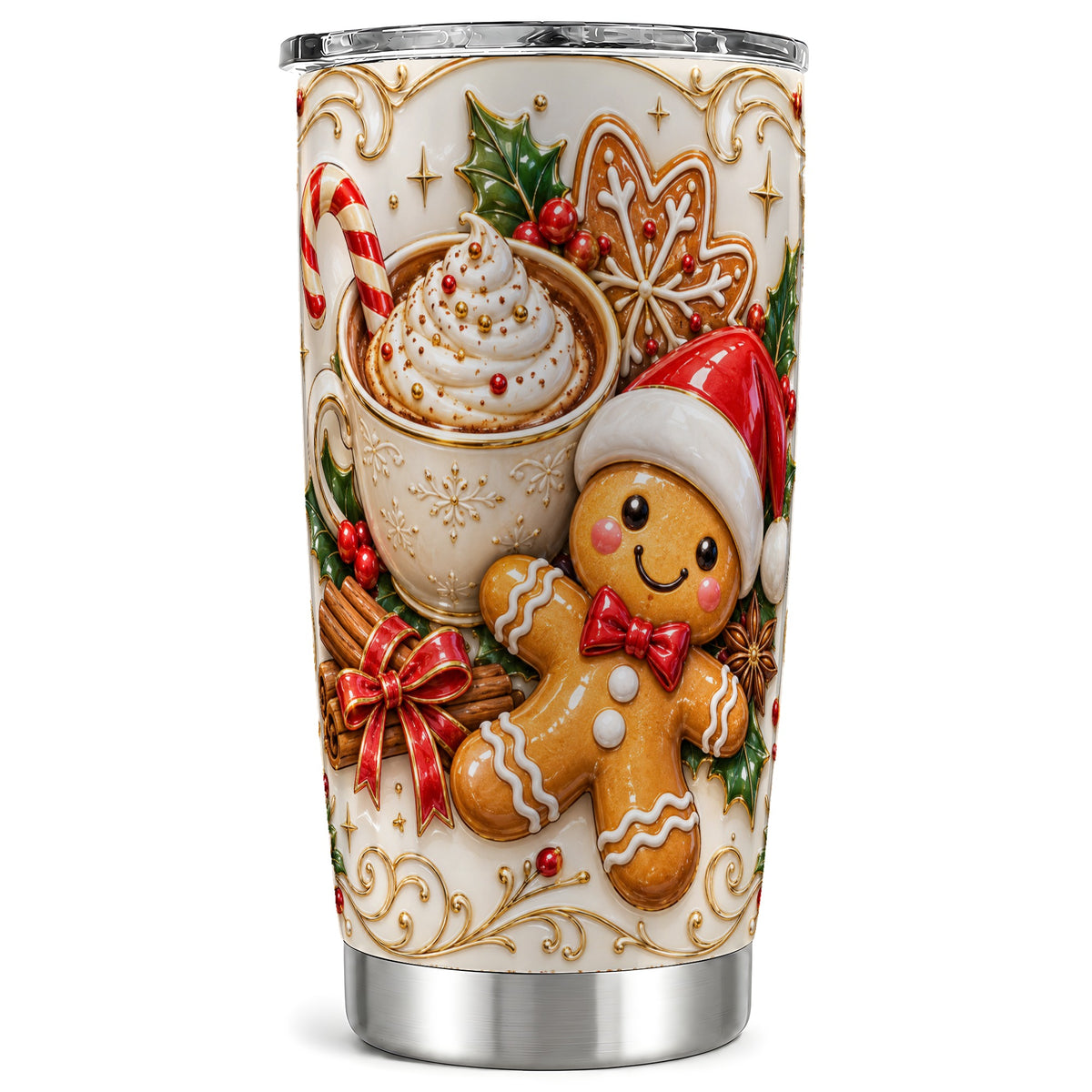 Gingerbread Cocoa Tumbler 20oz, Christmas Stainless Steel Travel Cup