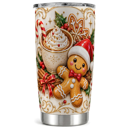 Gingerbread Cocoa Tumbler 20oz, Christmas Stainless Steel Travel Cup