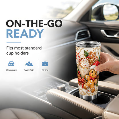 Gingerbread Cocoa Tumbler 20oz, Christmas Stainless Steel Travel Cup