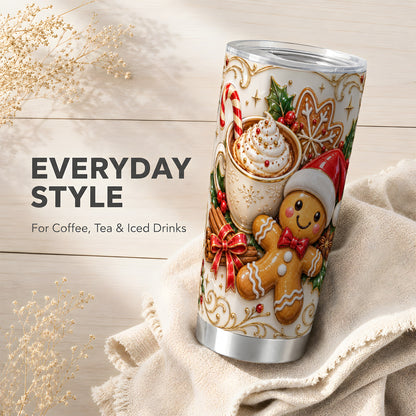 Gingerbread Cocoa Tumbler 20oz, Christmas Stainless Steel Travel Cup