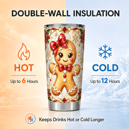 Gingerbread Girl Tumbler 20oz, Christmas Stainless Steel Travel Cup