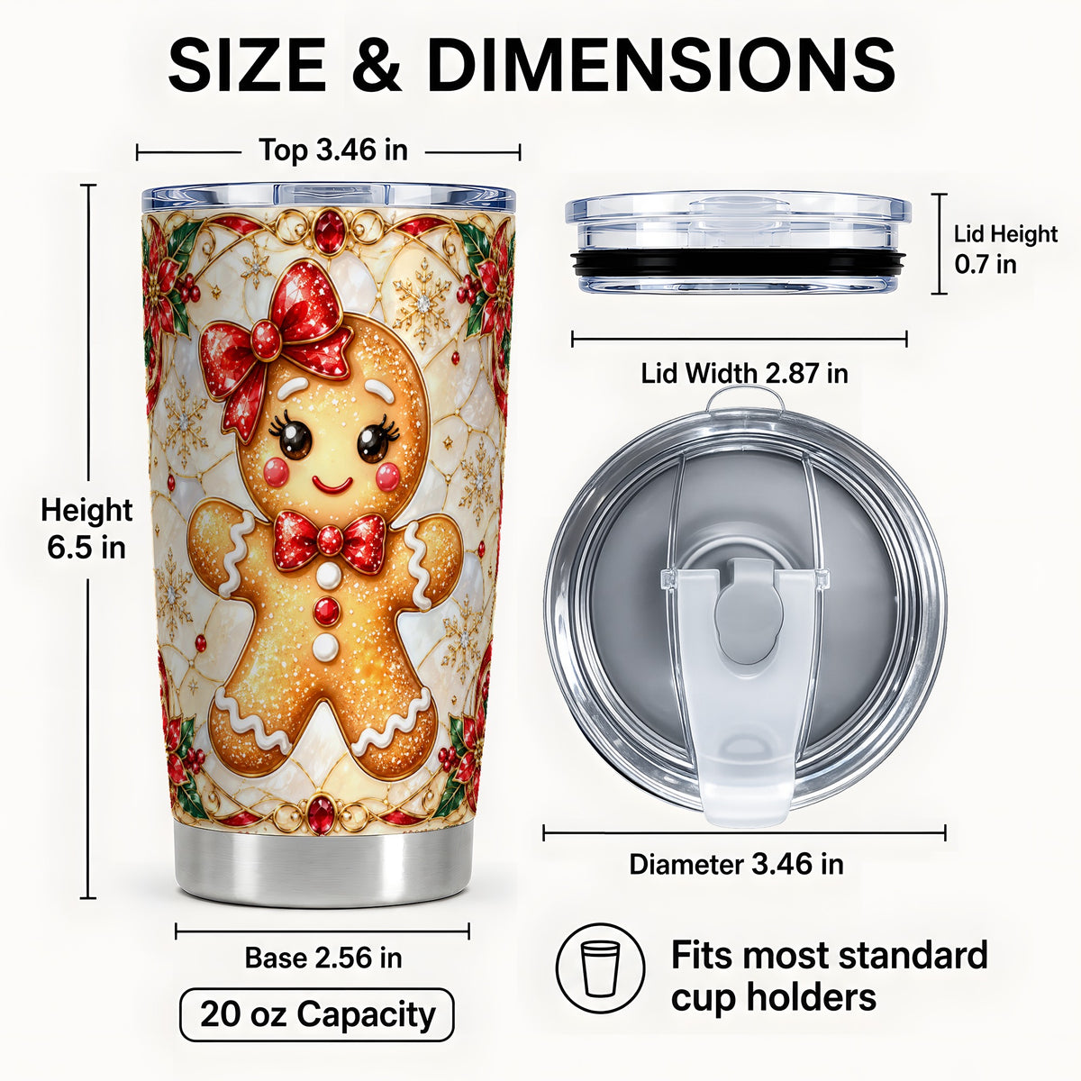 #pl[20oz|Steel] Gingerbread Girl Tumbler 20oz, Christmas Stainless Steel Travel Cup