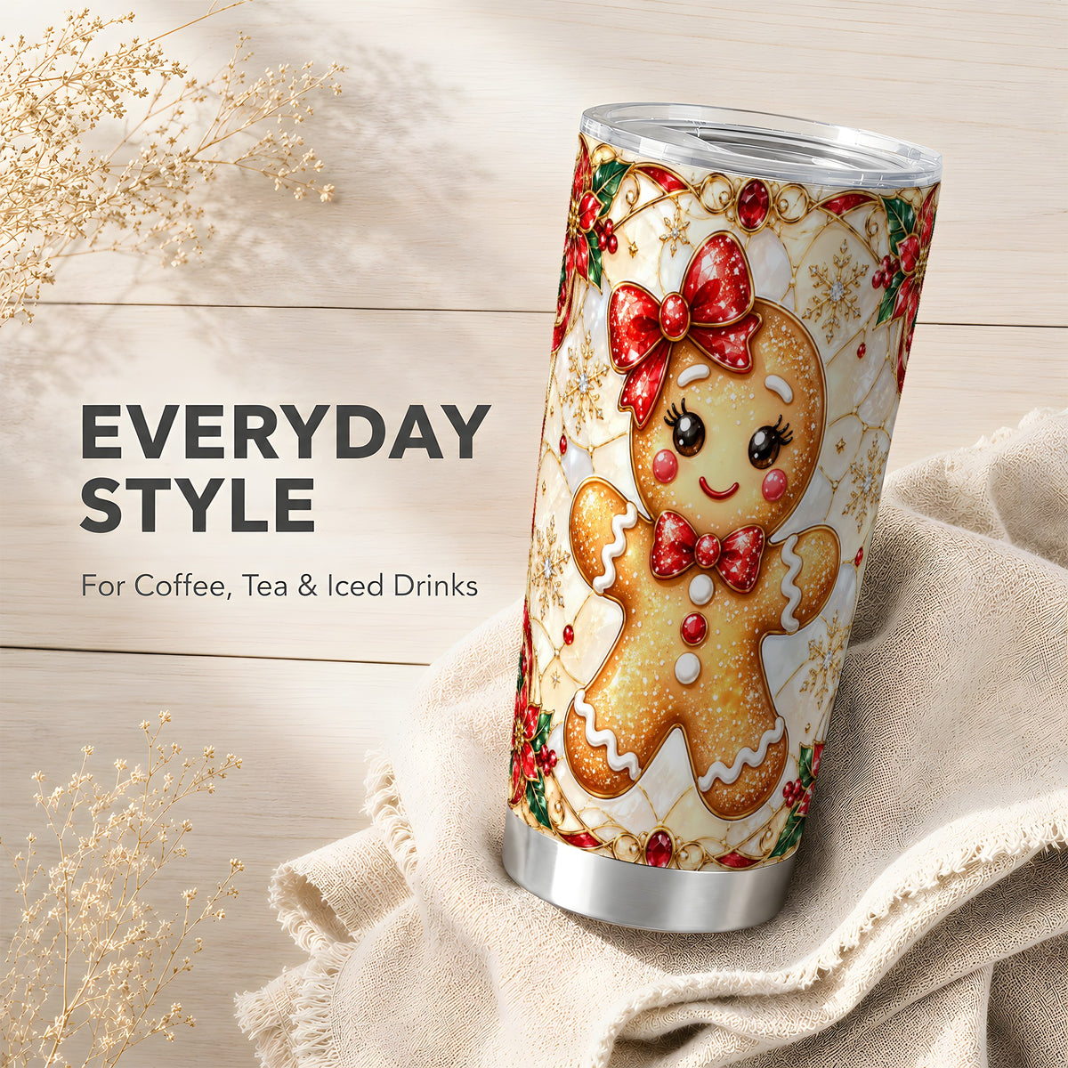 Gingerbread Girl Tumbler 20oz, Christmas Stainless Steel Travel Cup