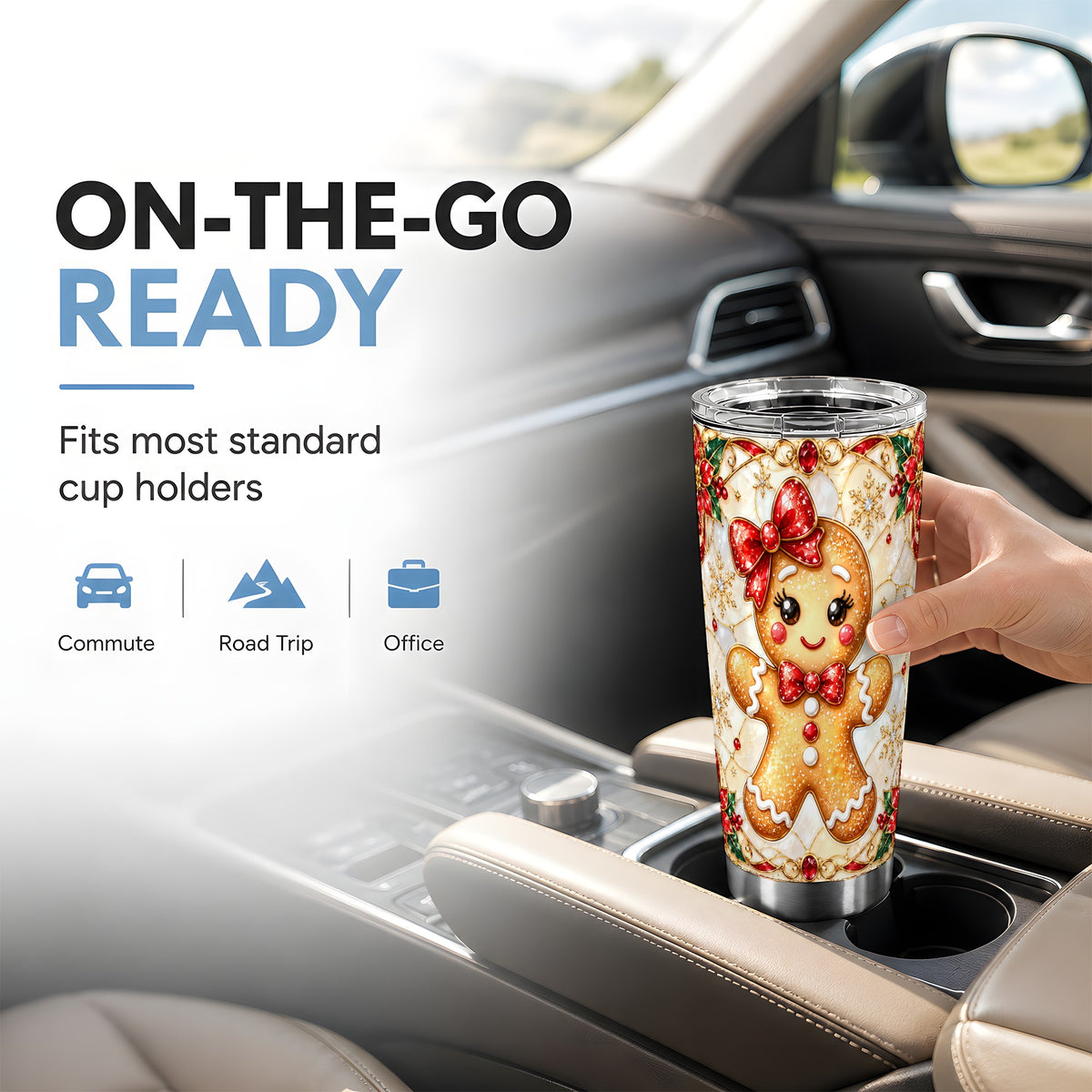Gingerbread Girl Tumbler 20oz, Christmas Stainless Steel Travel Cup