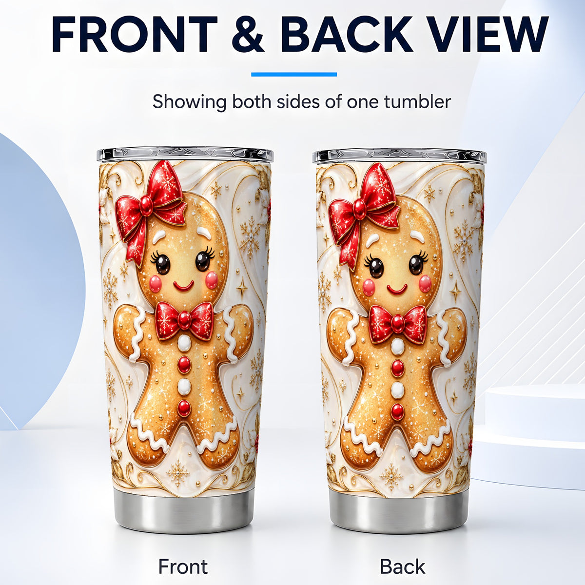 #pl[20oz|Steel] Gingerbread Girl Tumbler 20oz, Gold Christmas Stainless Steel Travel Cup