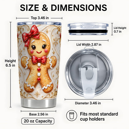 #pl[20oz|Steel] Gingerbread Girl Tumbler 20oz, Gold Christmas Stainless Steel Travel Cup