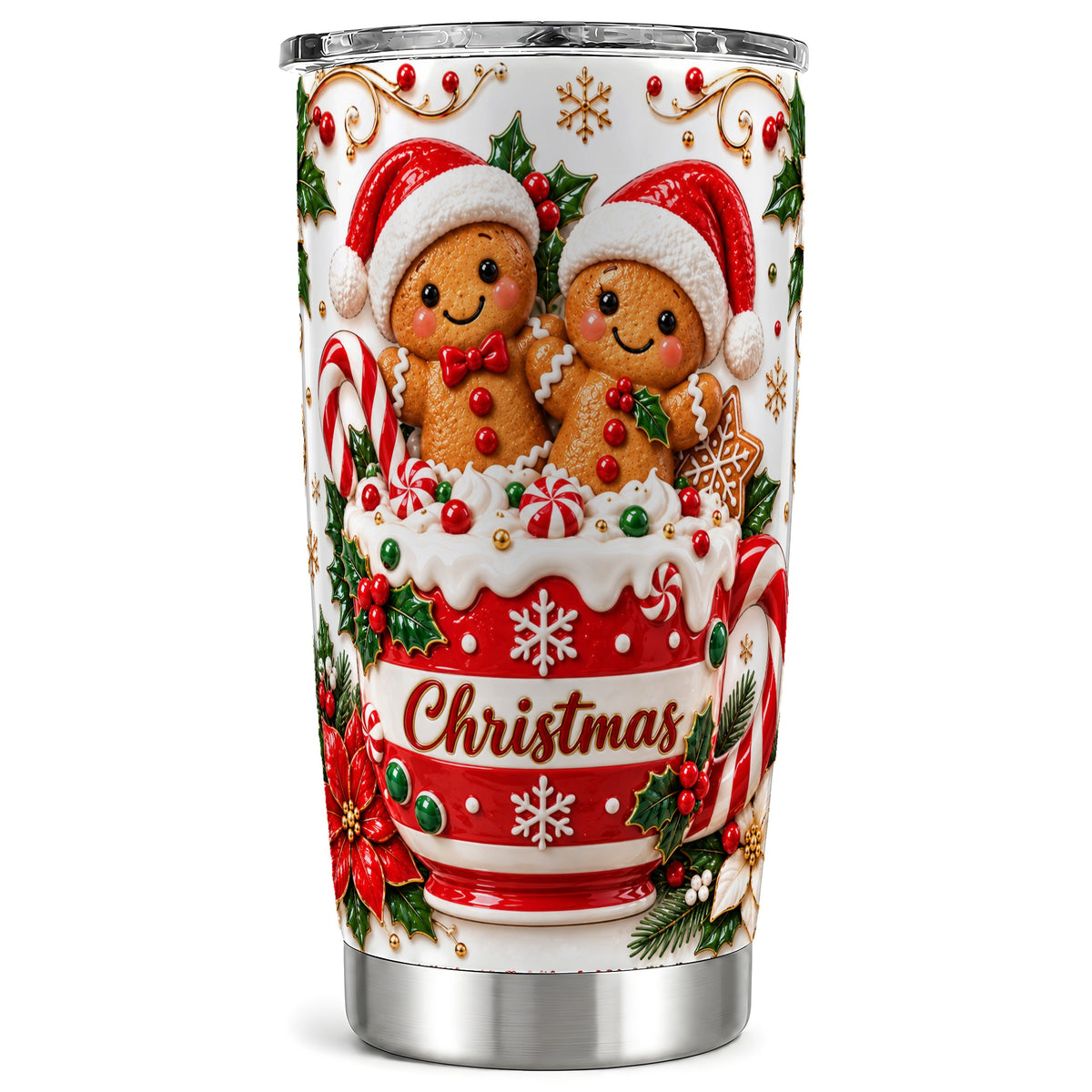 Gingerbread Couple Tumbler 20oz, Christmas Stainless Steel Travel Cup