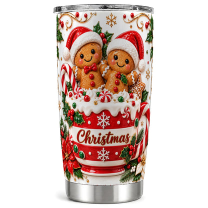 Gingerbread Couple Tumbler 20oz, Christmas Stainless Steel Travel Cup
