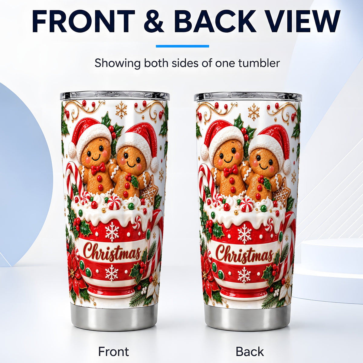 #pl[20oz|Steel] Gingerbread Couple Tumbler 20oz, Christmas Stainless Steel Travel Cup