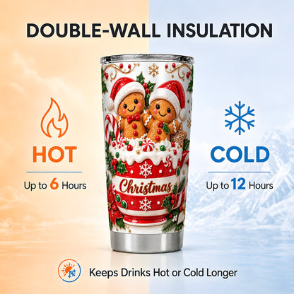 Gingerbread Couple Tumbler 20oz, Christmas Stainless Steel Travel Cup