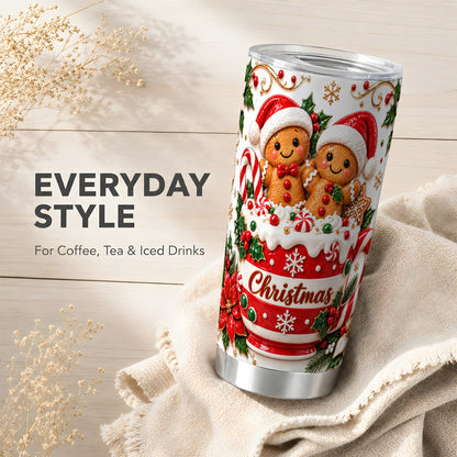 Gingerbread Couple Tumbler 20oz, Christmas Stainless Steel Travel Cup