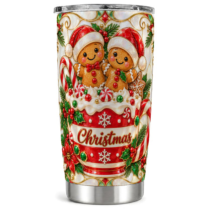 Gingerbread Couple Tumbler 20oz, Stained Glass Style Travel Cup