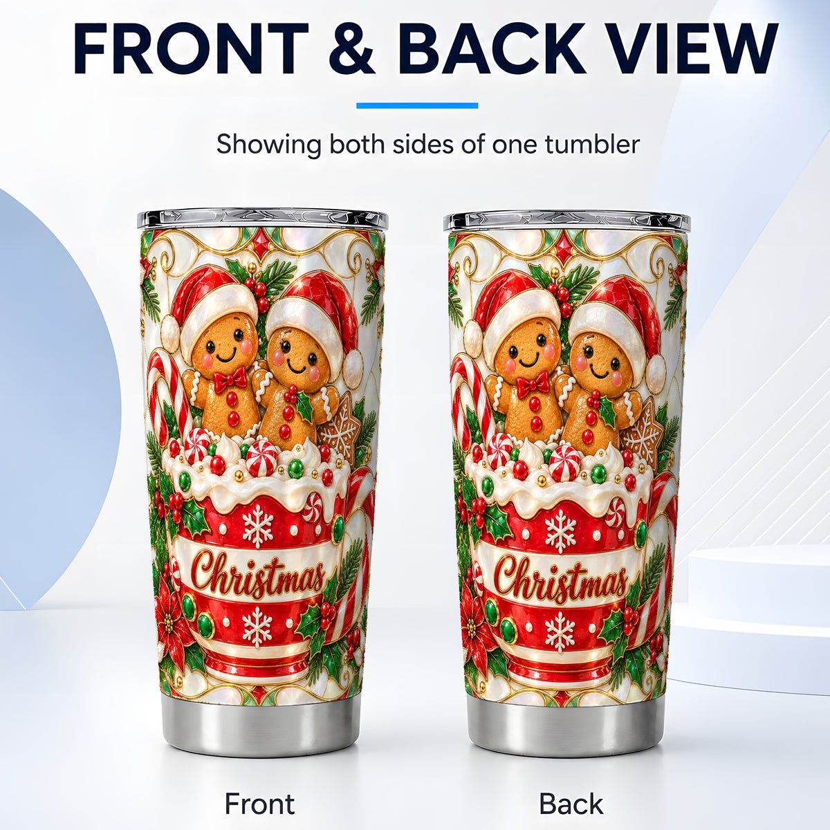 #pl[20oz|Steel] Gingerbread Couple Tumbler 20oz, Stained Glass Style Travel Cup