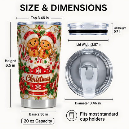 #pl[20oz|Steel] Gingerbread Couple Tumbler 20oz, Stained Glass Style Travel Cup