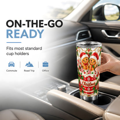 Gingerbread Couple Tumbler 20oz, Stained Glass Style Travel Cup