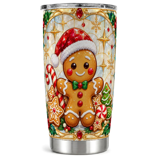Gingerbread Tumbler 20oz, Christmas Cookie Stainless Steel Travel Cup