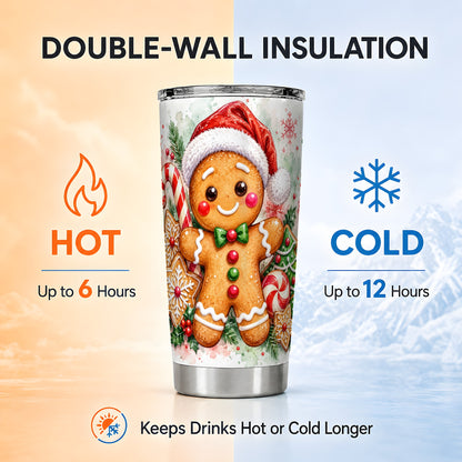 Watercolor Gingerbread Tumbler 20oz, Christmas Stainless Steel Travel Cup