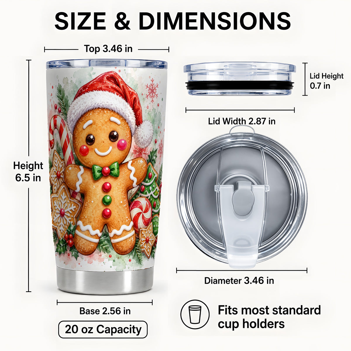 #pl[20oz|Steel] Watercolor Gingerbread Tumbler 20oz, Christmas Stainless Steel Travel Cup