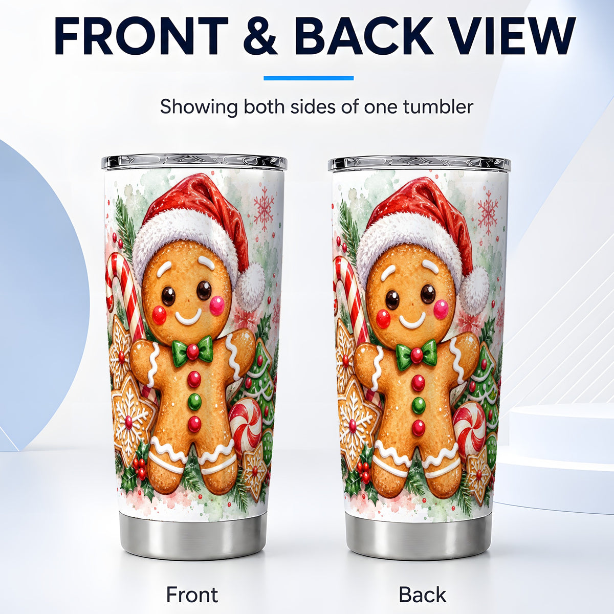 #pl[20oz|Steel] Watercolor Gingerbread Tumbler 20oz, Christmas Stainless Steel Travel Cup