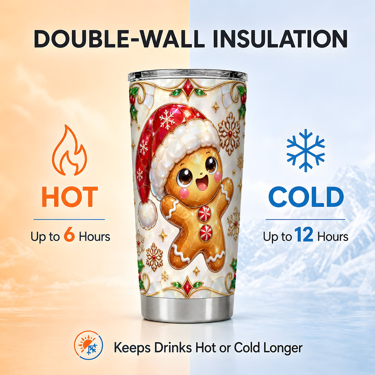 Gemstone Gingerbread Tumbler 20oz, Christmas Stainless Steel Travel Cup