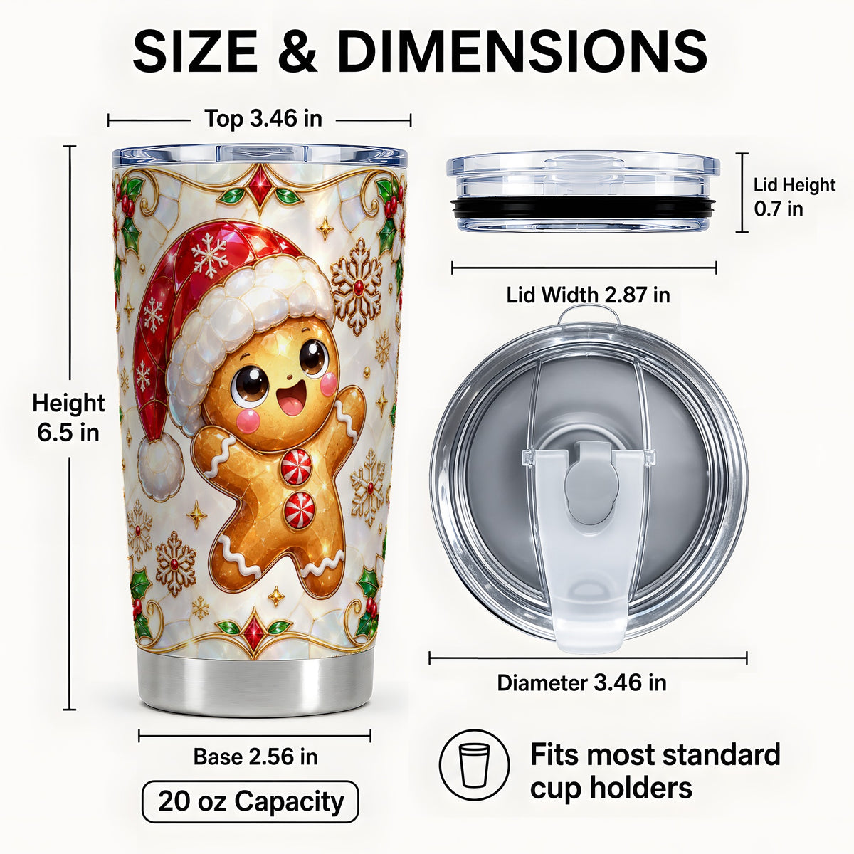 #pl[20oz|Steel] Gemstone Gingerbread Tumbler 20oz, Christmas Stainless Steel Travel Cup