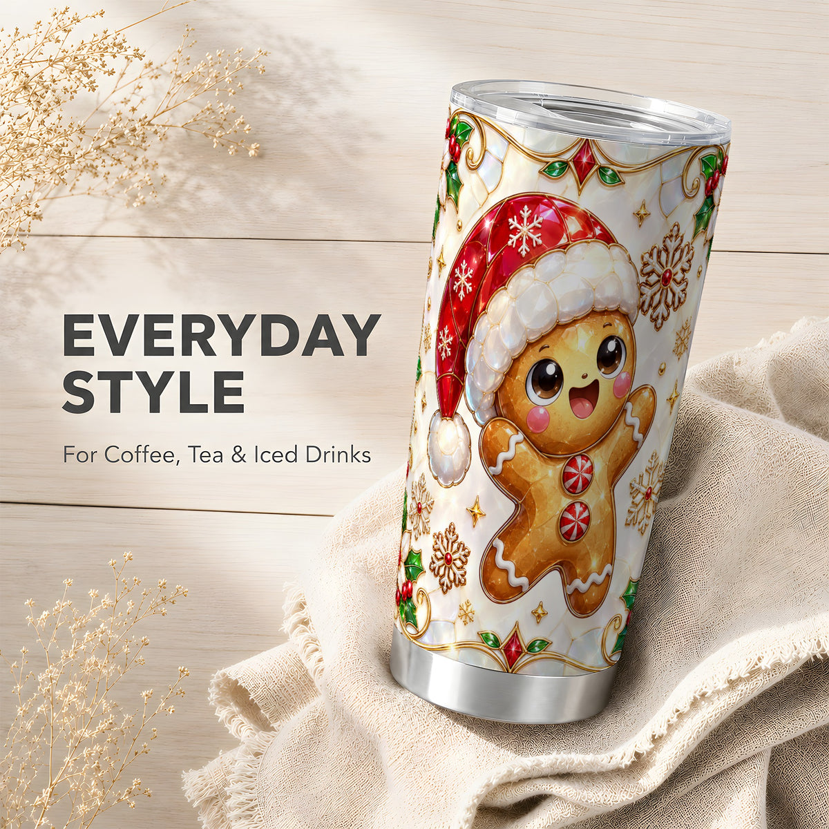 Gemstone Gingerbread Tumbler 20oz, Christmas Stainless Steel Travel Cup