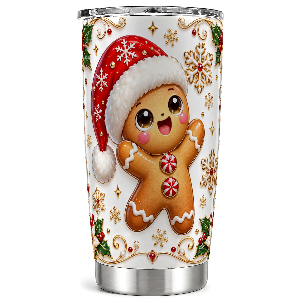 Glossy Gingerbread Tumbler 20oz, Christmas Stainless Steel Travel Cup